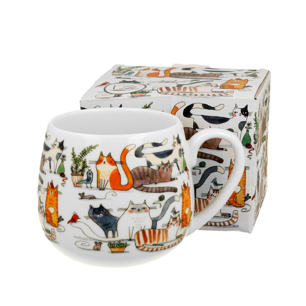 Kubek porcelanowy baryłka DUO ANIMALS KOCI ŚWIAT LENIWE KOTY 430 ml