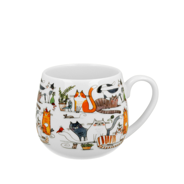 Kubek porcelanowy baryłka DUO ANIMALS KOCI ŚWIAT LENIWE KOTY 430 ml