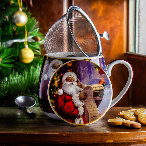 Kubek porcelanowy z zaparzaczem i pokrywką DUO SANTA LETTER 430 ml