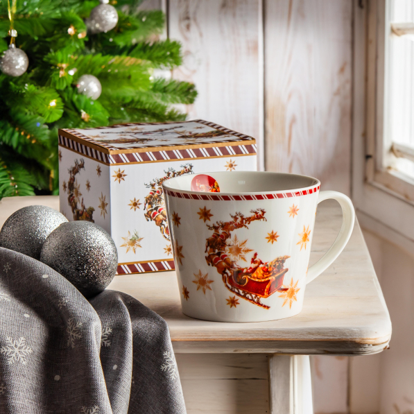 Kubek świąteczny porcelanowy na prezent DUO SANTA ON SLEIGH 600 ml