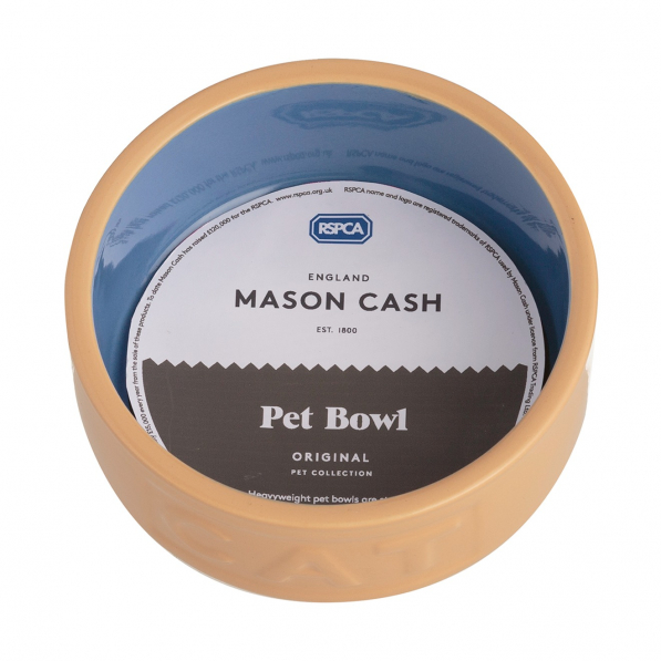 MASON CASH PetWare Cat 13 cm beżowo-niebieska - miska dla kota kamionkowa