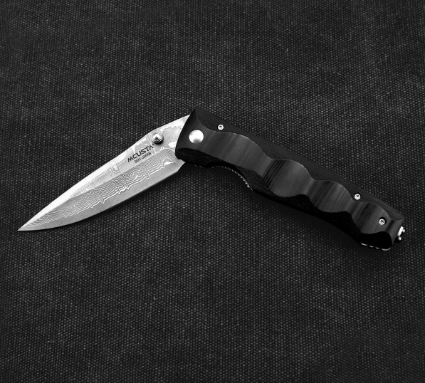 MCUSTA Elite Black Micarta Damascus 8,5 cm - japoński nóż survivalowy składany ze stali damasceńskiej