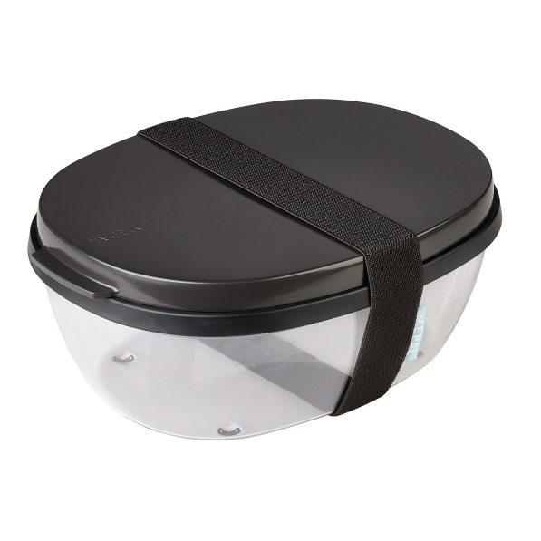 MEPAL Ellipse Saladbox Nordic Black 1,9 l - lunch box / śniadaniówka dwukomorowa z pojemnikiem na sos