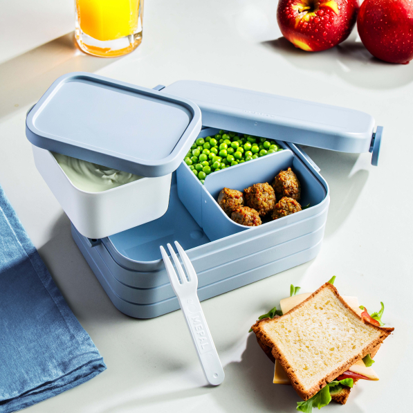 MEPAL Take a Break Nordic Blue New 0,9 l - lunch box / śniadaniówka plastikowa z dwoma pojemnikami i widelcem