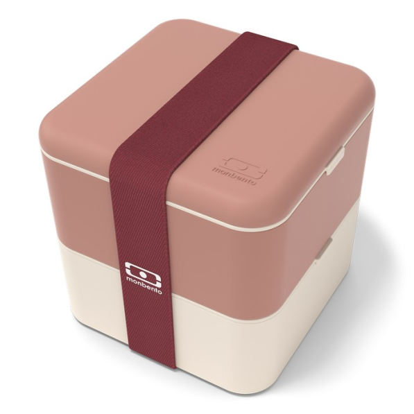 MONBENTO Bento Square Pink Moka 1,7 l - lunch box / śniadaniówka dwukomorowa