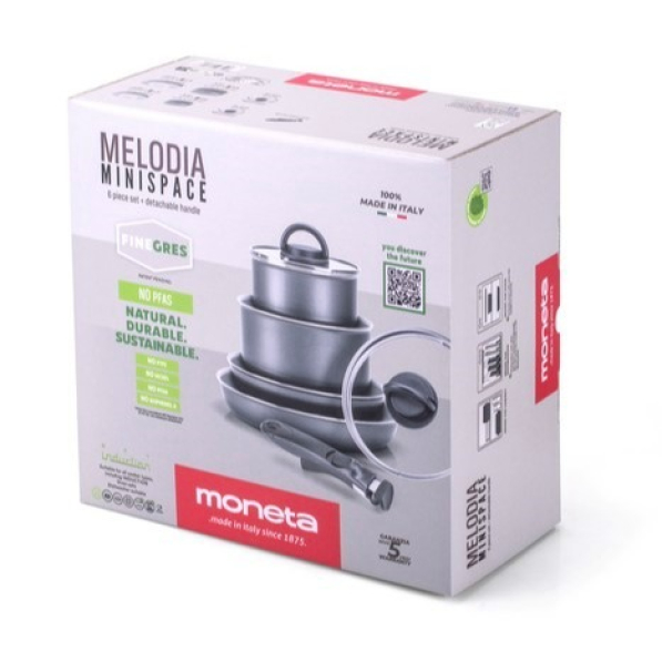 MONETA Melodia Minispace - zestaw 2 rondli aluminiowych i 2 patelni z pokrywkami