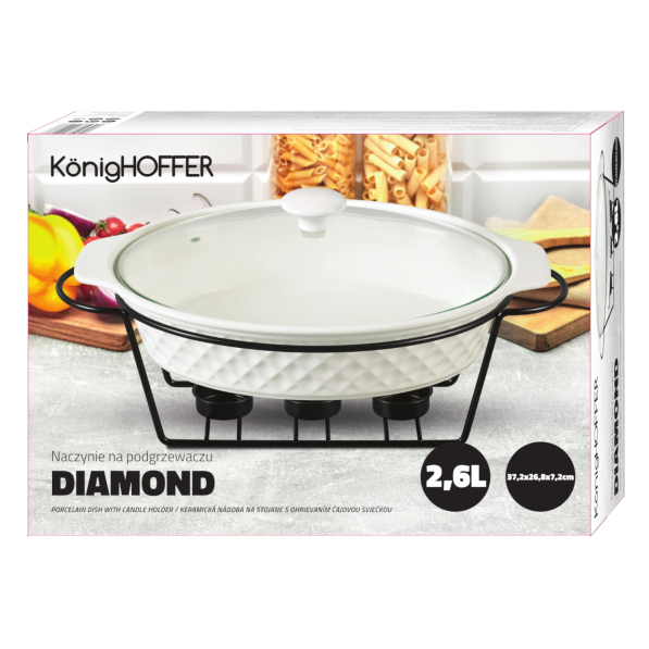 Naczynie porcelanowe z pokrywką i podgrzewaczem KONIGHOFFER DIAMOND 2,6 l