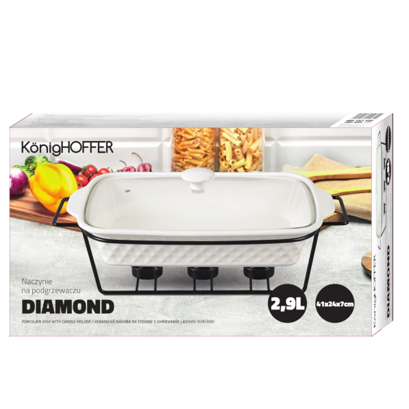 Naczynie porcelanowe z pokrywką i podgrzewaczem KONIGHOFFER DIAMOND 2,9 l