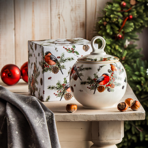 Pojemnik świąteczny na ciastka i pierniki porcelanowy DUO CHRISTMAS BIRDS 680 ml