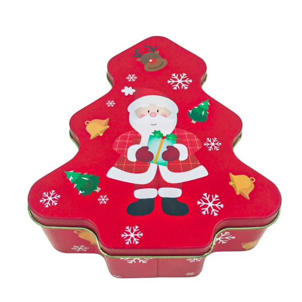 Puszka / pojemnik świąteczny na ciastka i pierniki metalowy CHOINKA CZERWONA 15 x 12,5 cm