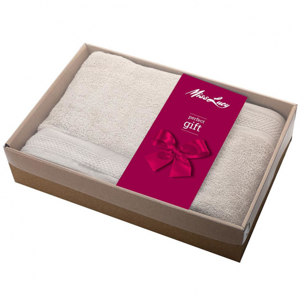 Ręczniki łazienkowe bawełniane w pudełku MISS LUCY MIKO BEŻOWE 2 szt.