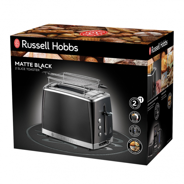 RUSSELL HOBBS Matte Black 1550 W czarny - toster / opiekacz do kanapek elektryczny ze stali nierdzewnej