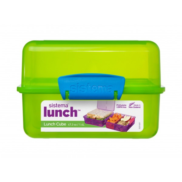 SISTEMA Lunch Cube Coloured 1,4 l zielony - lunch box / śniadaniówka trzykomorowa plastikowa