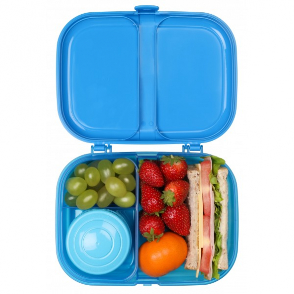 SISTEMA Ribbon Lunch 1,1 l niebieski - lunch box trzykomorowy z pojemnikiem na jogurt