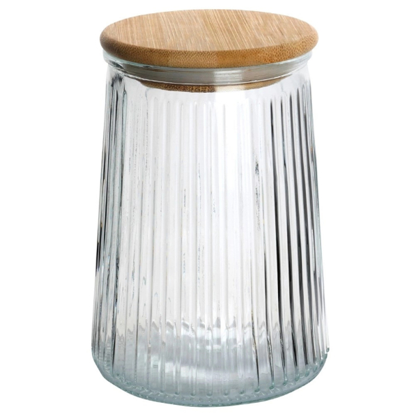Świecznik szklany z bambusową pokrywką EXCELLENT HOUSEWARE 16 cm