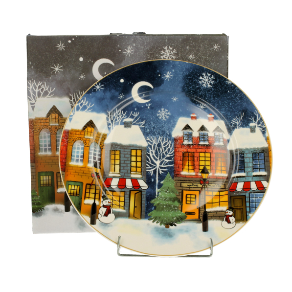 Talerz świąteczny obiadowy porcelanowy DUO CHRISTMAS CITY 27 cm