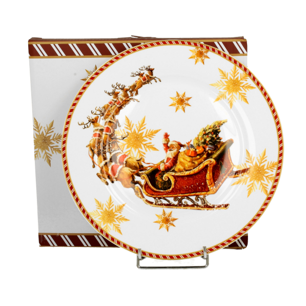 Talerz świąteczny obiadowy porcelanowy DUO SANTA ON SLEIGH 27 cm