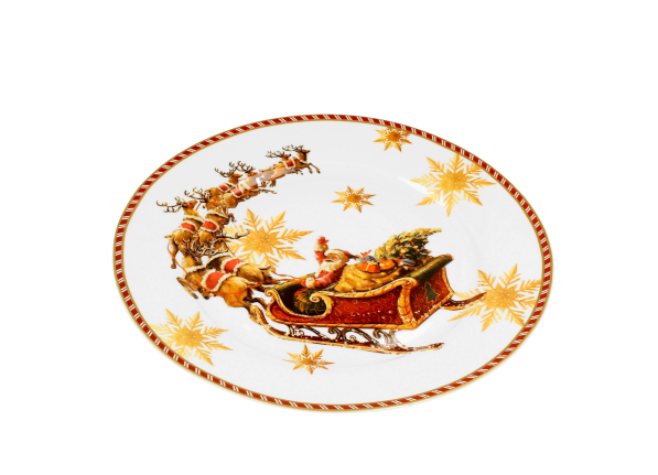 Talerz świąteczny obiadowy porcelanowy DUO SANTA ON SLEIGH 27 cm