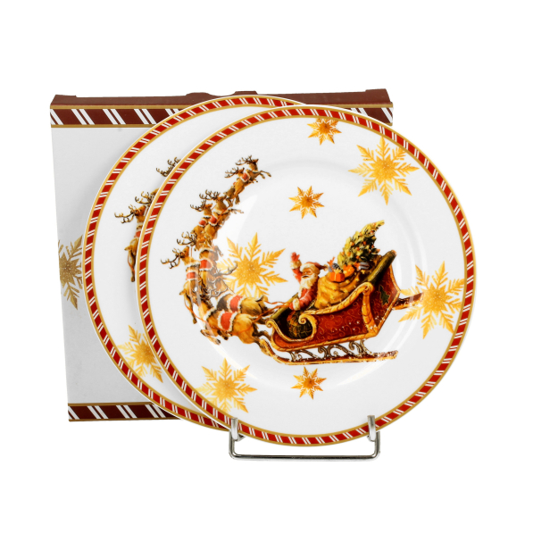 Talerze świąteczne deserowe porcelanowe DUO SANTA ON SLEIGH 19 cm 2 szt.