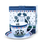 Filiżanka do kawy i herbaty porcelanowa ze spodkiem DUO INDIGO 250 ml