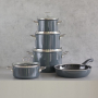 RIESS Dark Grey - zestaw 4 garnków ceramicznych z pokrywkami i patelnią